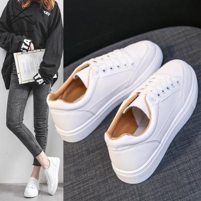 China Fashion Trend Women's White Spring Lace Up Classic Simple Flat Casual Solid PU School Girls Sport Sneaker Running Shoes for sale