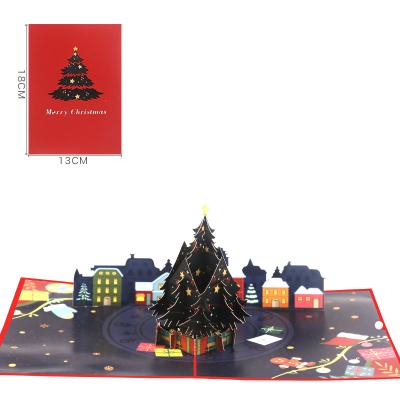 China 3D America Pop Up Greeting Card for Christmas Holiday Card Gift Laser Snowman Christmas Tree for sale