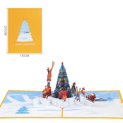 China Europe Carnival Christmas Greeting Card for Xmas 3D Laser Pop Up Card Holiday Card Gift Snowman Christmas Tree for sale