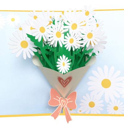 China Europe Daisy Bouquet Pop Up Card For Valentine's Day Card Handmade Love Greeting Card For All Occasions With Envelope for sale