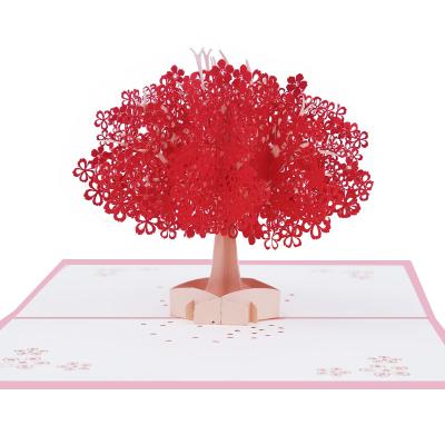 China America's Red 3D Cherry Blossom Greeting Card Valentines Day Pop Up Card Cherry Tree Couples Sakura Gift for sale