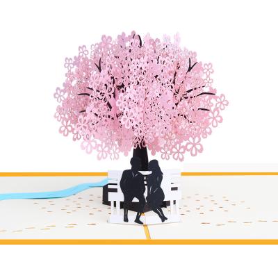 China Europe Cherry Tree Chair Lovers Pop Up Flower Sakura Couple 3D Card Greeting Card Valentines Day Wedding for sale