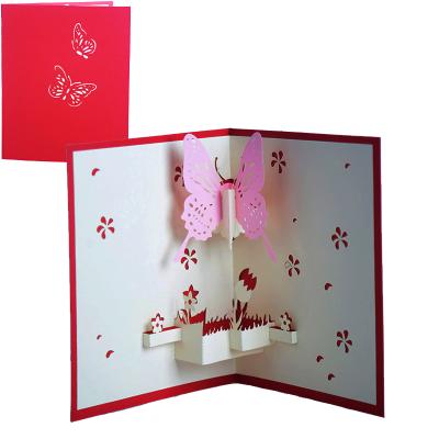 China Japan Thank You Card 3D Greeting Cards Butterfly Flower Holiday Valentine's Day Customized Printing Pop Up Card for sale