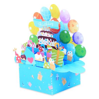 China Handmade Europe 3D Birthday Card Pop Up Greeting Card Party Invitation Card Occasion Gift Balloon Cake for sale