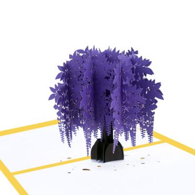 China Europe Wisteria pop up card with wrap gift valentines handmade paper 3D cut greeting card custom print for sale