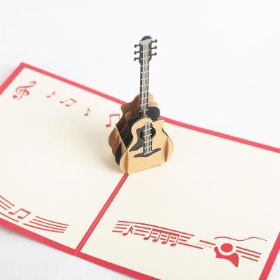 China Europe Guitar Greeting Card Concert Invitation Card Musical Instrument Souvenir 3D Wooden Pop Up Card for sale