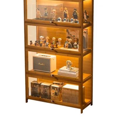 China Muti-Function Single Sided Wooden Brown Book Shelves Garage Kit Storage Showcase With Glass Door for sale