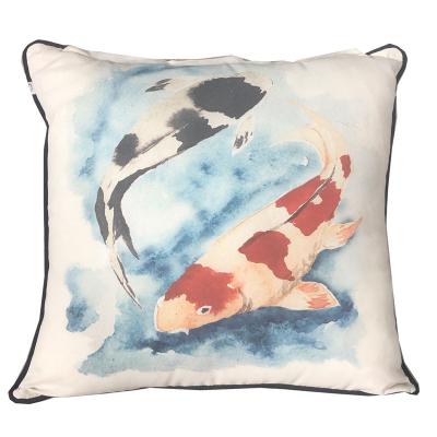 China Fire Retardant Custom Design Square Gold Koi Fish Plush Throw Pillow for sale