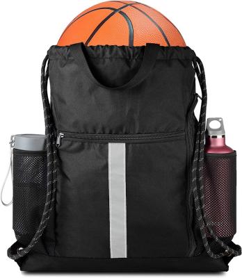 China Waterproof Drawstring Bags Reflective Sports Gym Backpack Pull String Backpacks Cinch Tote Bag for sale