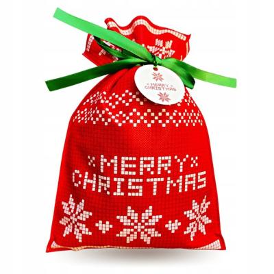 China 2020 Best Price Rope Handle Merry Christmas Pattern Drawstring Backpack Party Gift Bags Set In Stock for sale