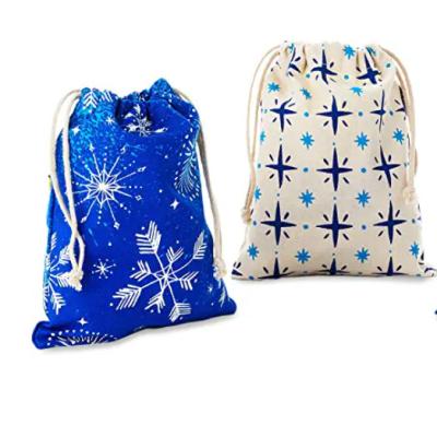 China Blue String Handle Seal Drawstring Christmas Gift Bag Package (3 Fabric Gift Bags: 8