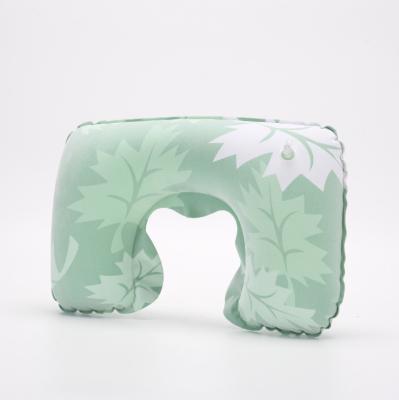 China Inflatable Custom Printed Natural Latex Flocked PVC Inflatable Travel Pillow For Neck Rest for sale