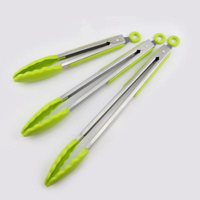 China 9 12 14 16 Inch Durable Good Quality Food Grade Stainless Steel and Silicone Kitchen Tongs Heavy Duty Non-Stick Grill Tongs for sale