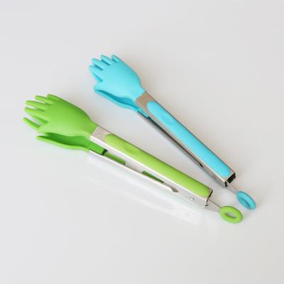 China Lovely Sustainable Palm Shaped Silicone Mini Food Serving Tongs Kitchen Baking 9 12 Inch Silicone Baking Tongs Stainless Steel for sale