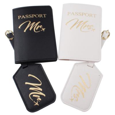 China NATIONAL Wholesale Crossover PU Mr. and Mrs. Passport Holders Passport Leather Black White Covers and Luggage Tags Set for sale