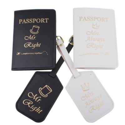 China Wholesale NATIONAL Mr & Mrs Passport Holders Black White PU Gold Stamping Passport Covers And Leather Luggage Tags Set for sale