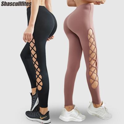 China Shascullfites Breathable Workout Gym Yoga Pants For Women Black And Pink Gym Gaiters Mesh Gaiters Cotton USA Active Pants for sale