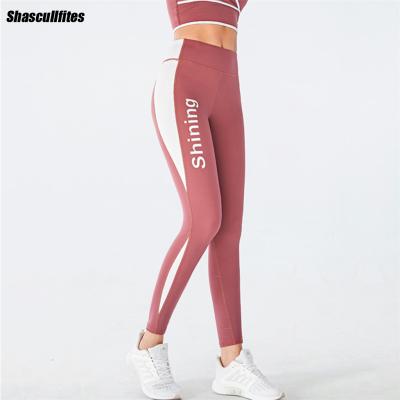 China Shascullfites Breathable Yoga Workout Pants with crack! crack! Bum Fitness Legging Spring Summer Women's Slim Letters Printed Pants Stitching for sale