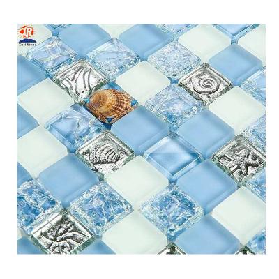 China Good Price 30X30cm Modern Blue Glass Mosaic For Swimming Pool Tiles for sale