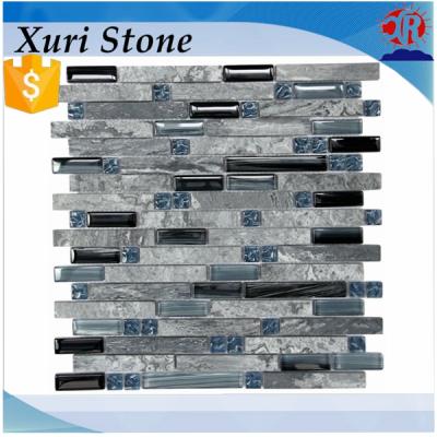 China Kitchen & Bathroom Wall Splatter Soapstone Blues Gray Marble Stone Blue Black Glass Mix Backsplash Tiles For Kitchen Bathroom Mosaic Wall for sale