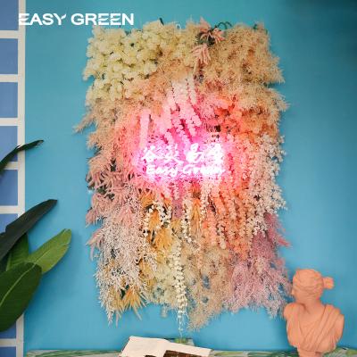 China Factory Eco-friendly Custom Artificial Flower Wall Mist 2020 Style Wall Decoration Wedding Background Wall Dream Flower Panel Orange for sale