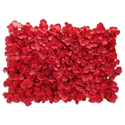 China New Eco-friendly 40 x 60cm Artificial Flower Red Silk Hydrangea Wedding Background Decoration Home Wall Decor Wall Flower Vertical Panel for sale