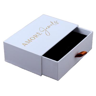 China Luxurious Personalized Small Logo Gemstone Paper Box Recyclable White Packaging Drawer Jewelery Packaging Eco Friendly Gift Boxes for sale