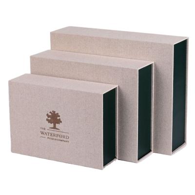 China Large Premium Custom Natural Canvas Covered Magnetic Puzzle Cardboard Storage Recyclable Personalized Packaging Gift Boxes With Logo for sale