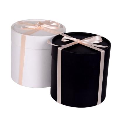 China Recyclable Custom Black White Round Paper Gift Box Packaging Cute Cylinder Cardboard Hat Box For Flower/Clothing/Tea/Food/Jewelry for sale