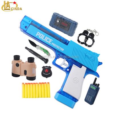 China Soft Bullet Gun Bomb Badge Handcuffs Toy Gun Set Children's Stiletto Telescope Intercom Spontoon Pistol Police Kit for sale