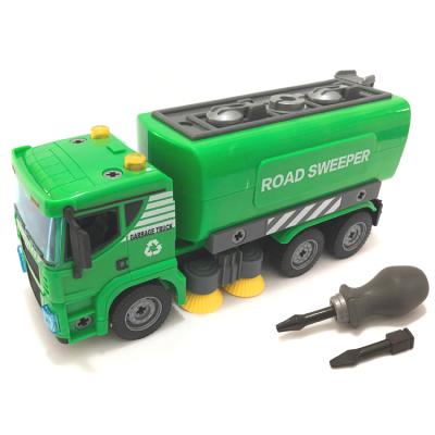 China Garbage truck toy design kids plastic new take apart city diy vehicles model green garbage truck toy with light and music for sale