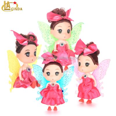 China Cartoon Toy Cheap Fashion Doll With Wings Ddung Dolls Toy Girl Brown Bun Hair Mini Dress Skirt Princess for sale