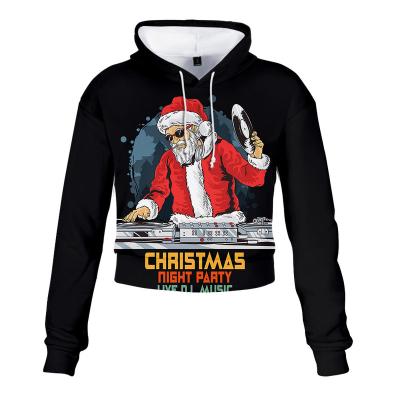 China Anti-wrinkle Women& #39 Hoodies Christmas Printing Drop Shipping 3D Apparel Customized Crop Hoodie Set Printed Top Crop Hoodie for sale