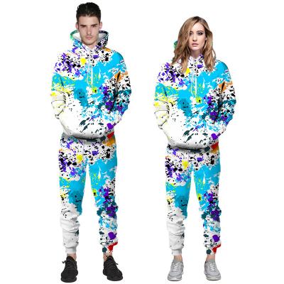 China Breathable Moq 2 Couple Leisure Sports To Suit Men And Women Street Trend Fashion Splatter Digital Ink 3D Printing Pants Long Sleeves Sweater for sale