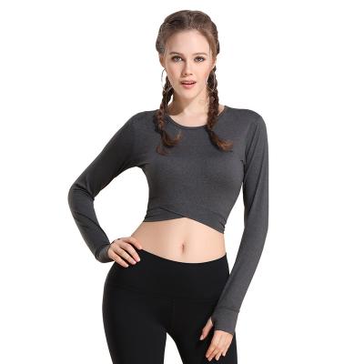 China New Yoga Dress Women's Long Sleeve Breathable Short Belly Button Sports Tight T-shirt Women's Quick Dry Fitness Clothing Top Women for sale