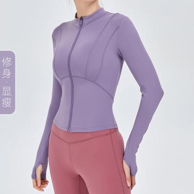 China 2022 new autumn/winter breathable nude sports coat women slim fit zipper dress yoga long sleeve fitness top for sale