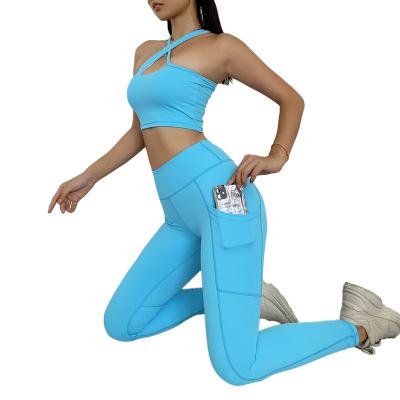 China Breathable autumn the 2020 European and American popular shoulder pants exercises shockproof fitness yoga suit running suit for sale