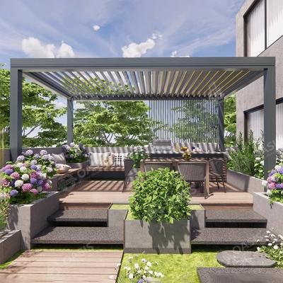 China Outdoor Garden Motorized Aluminum Pergola , Powder Coating Automatic Roof Pergola for sale