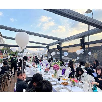 China Opening And Closing Roof Retractable Fabric Pergola , Retractable Canopy Patio Gazebo for sale