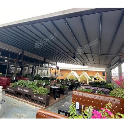 China Factory Retractable Fabric Pergola , Metal Pergola With Retractable Roof And Sides for sale