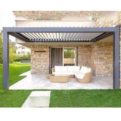 China Outdoor Wall-Attached Aluminum Patio Cover Roof Pergola  Motorized Louvered Roof Aluminum Louvered Pergola For Mansions for sale