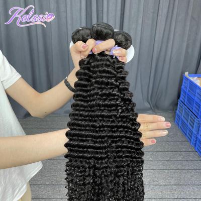 China Kelssie Loose Double Wave Virgin Hair Weft Bundles , Deep Wave Cuticle Aligned Brazilian Virgin Hair Bundle , Raw Wet And Wavy Hair Bundles for sale