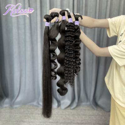 China Silky Straight Wave Kelssie 12A Cuticle Aligned Brazilian Straight Wave Bundles 100% Natural Black Color Hair Weaves 12