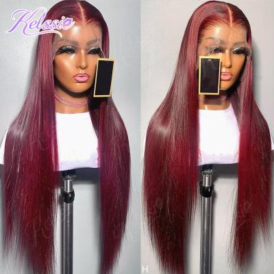 China Wholesale 130% Density Burgundy Silky Straight Red Hair WI 1B 99J Brazilian Lace Front Wig For Black Woman Wave Vigin Hair for sale