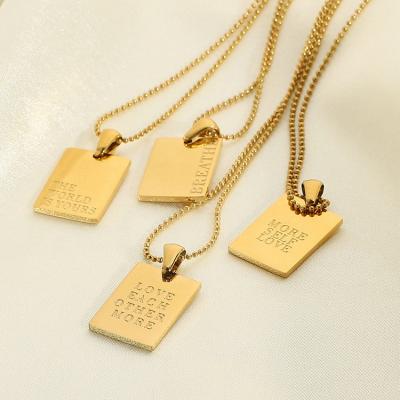 China Comfort Fit trendy necklace Square text pendant 18k gold stainless steel fashion necklace for sale