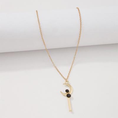 China Beautiful Girl's Fashion Geometric Women's Necklace Magic Wand Necklace FASHIONABLE Female Magic Moon Diamond Necklace for sale