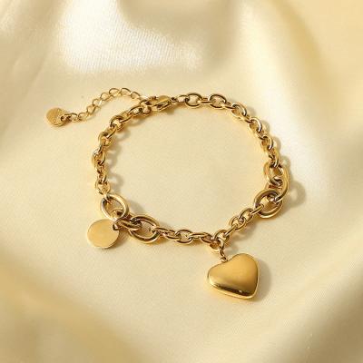 China High Quality Vintage O Chain Linked Round Heart Charms Fashion Jewelry Stainless Steel Bracelet for sale