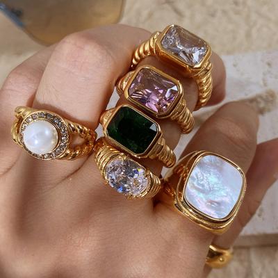 China 2022 Trendy Trendy 18k Gold Plated Stainless Steel Fashion Lady Zircon Jewelry Luxury Rings for sale