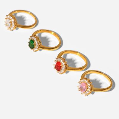 China 2022 High Quality Double Layer Oval Colorful Zirconia Fashion Stainless Steel Jewelry Rings for sale