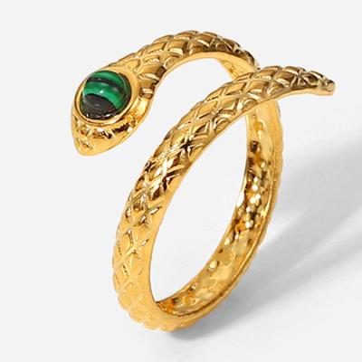 China 2022 New Exquisite Appreance Snake Ring Malachite Cobra 18k Gold Plated Stainless Steel Adjustable Rings for sale